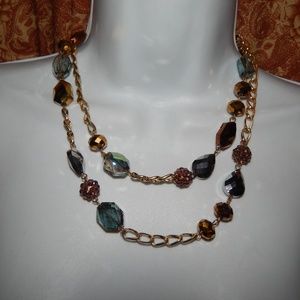 Necklace KR Signed Gold Tone Bling Strand Artsy